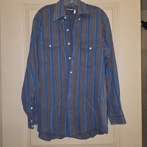 Sz Large 16-33 Vintage Wrangler Mens long-sleeve western cowboy cut striped